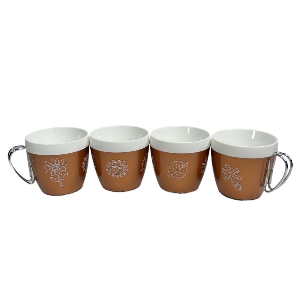 Vintage West Bend Thermo Serv Copper Seasons Holiday Coffee Mugs Cups